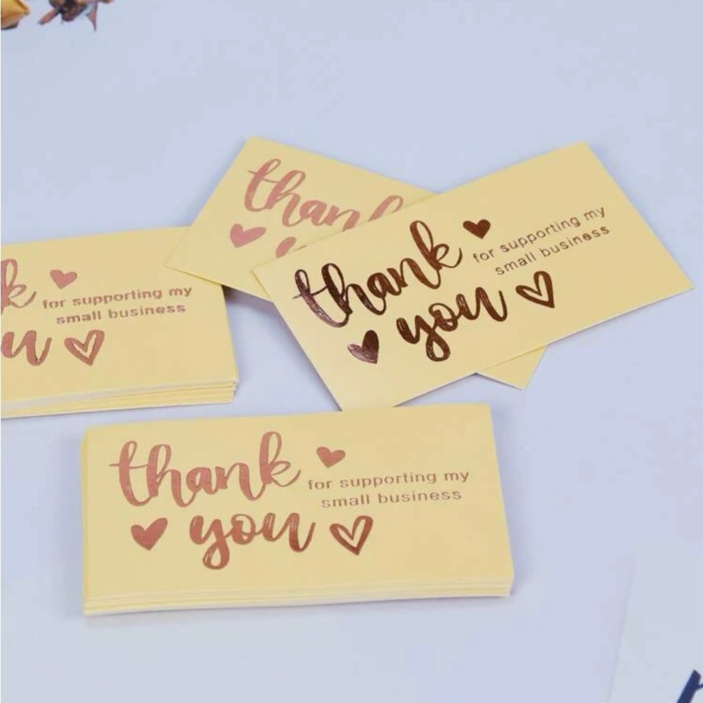 50 Pack Thank you Greeting Cards - Yellow with Metallic Gold Lettering
